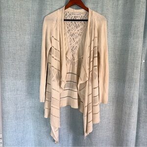 Knox Rose Cream Lace Back Boho Cardigan – Open Front – Size L